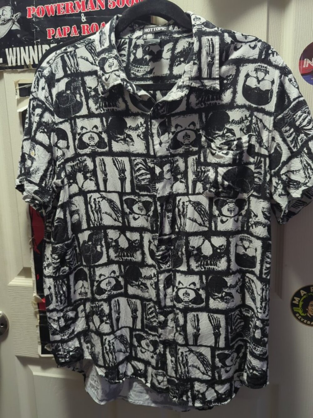 Hot Topic Shirt Mens Large Black White Skeleton Skulls All Over Gothic X-ray Y2K